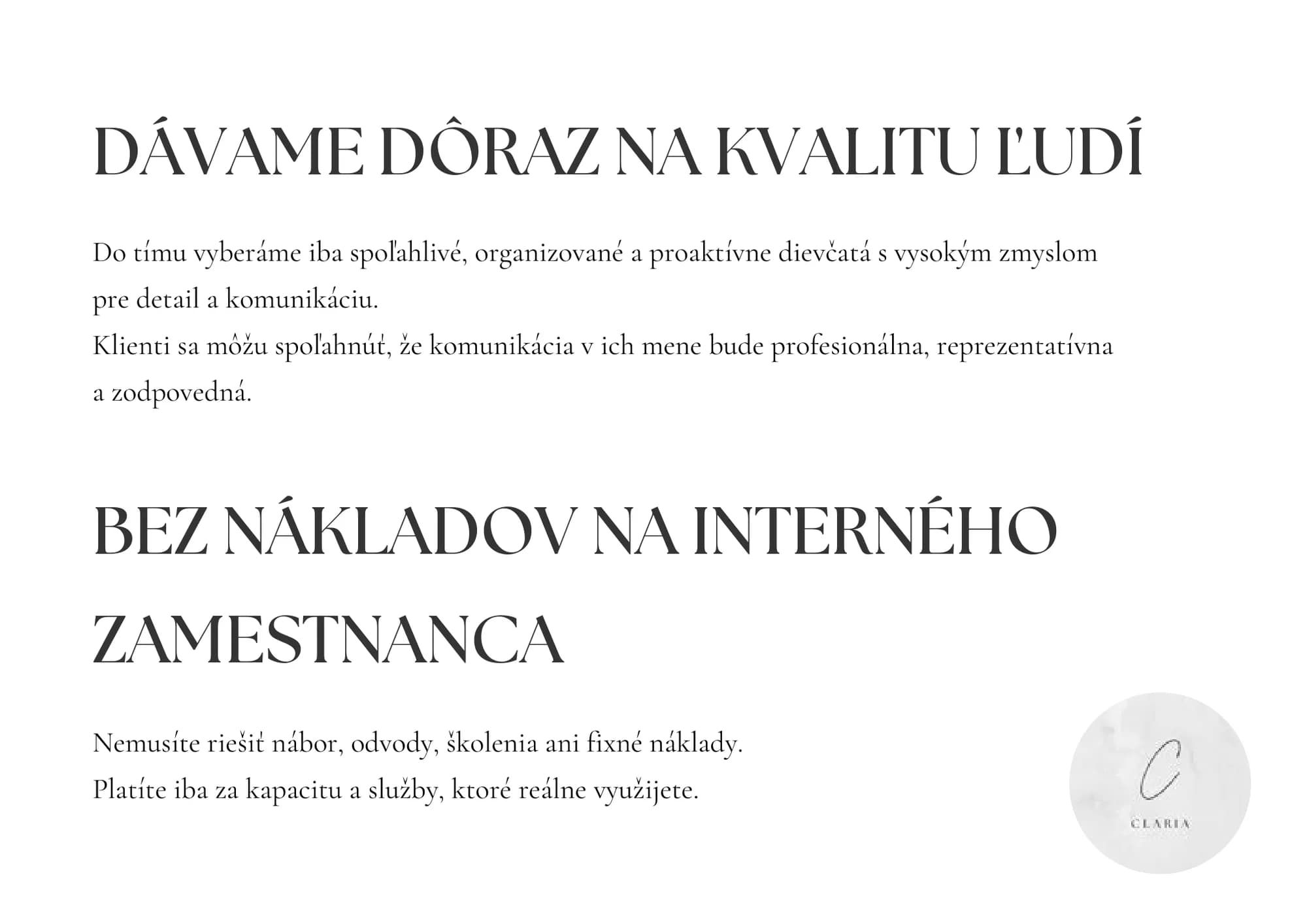 Brožúra Claria Assistance, strana 14 – Dôraz na kvalitu ľudí